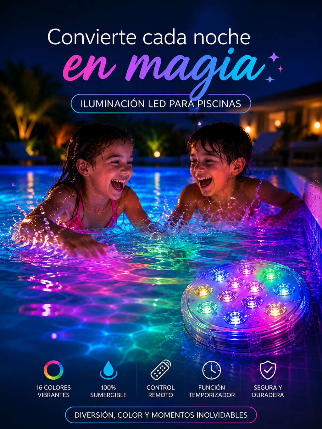 💡 4 Luces LED RGB Sumergibles para Piscina | 10 Colores + Control Remoto | ¡Súper Oferta!