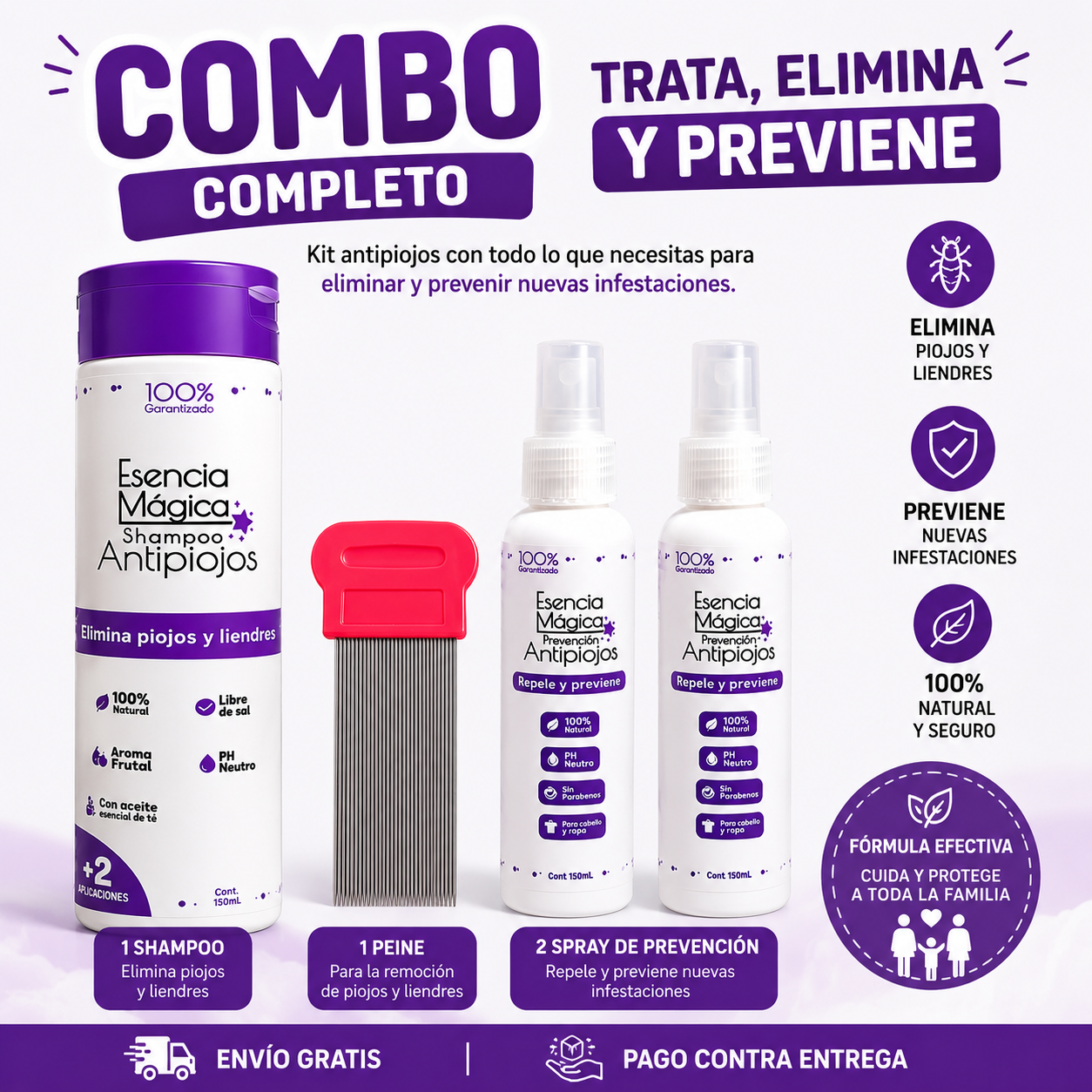 Combo Antipiojos + 2Sprays de Prevención ¡Protección Completa para  seus ninos