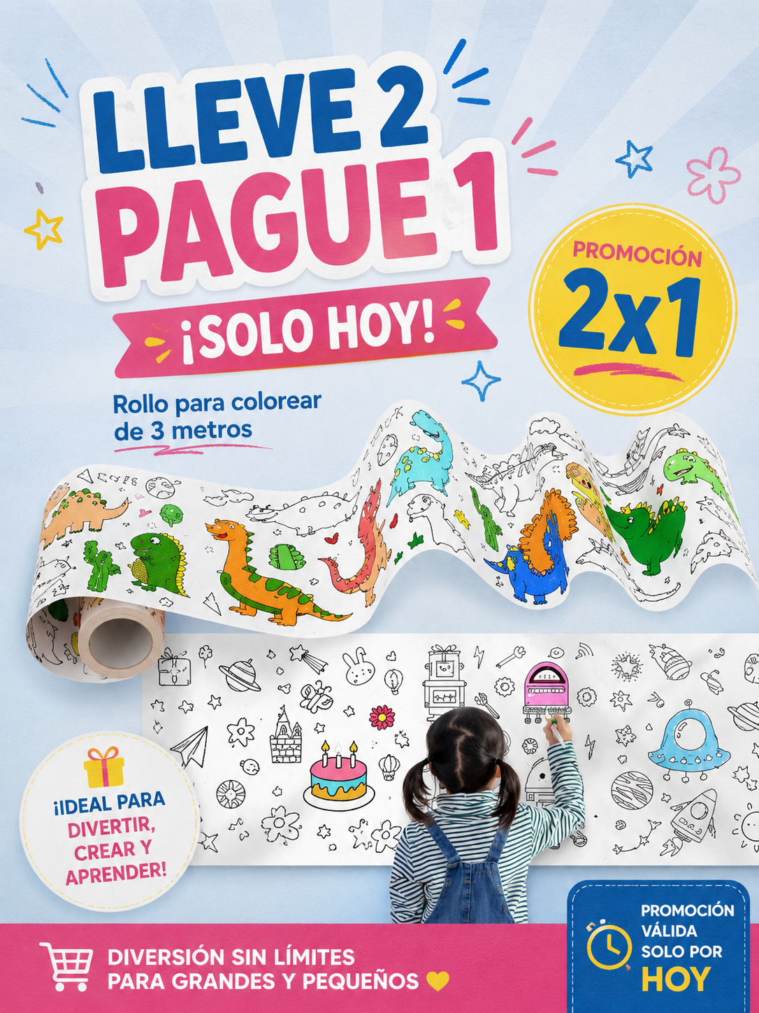 🎨 ¡2 Rollos para Colorear somente hoy Cop 58.000,00 - paga al recibir-envio gratis