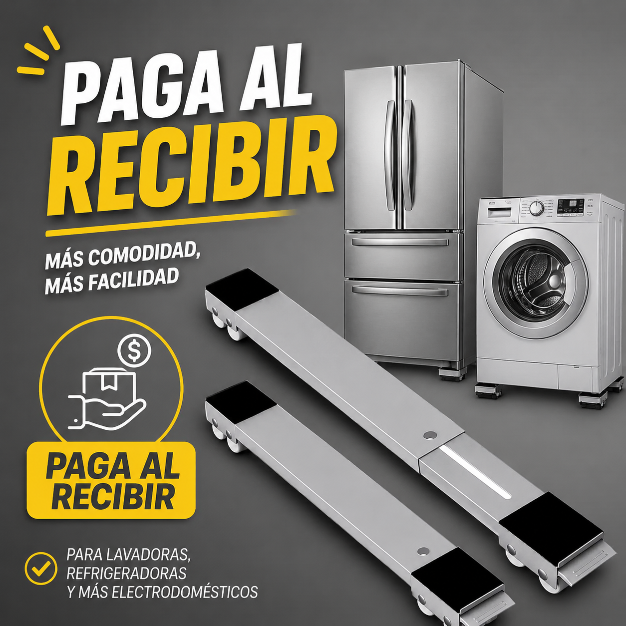 "¡Mueve tu lavadora y refrigerador sin esfuerzo! Base ajustable con ruedas"